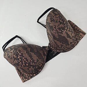 VICTORIA'S SECRET LINED DEMI WOMEN'S SIZE 36DD BLACK BRA SNAKESKIN ANIMAL PRINT.